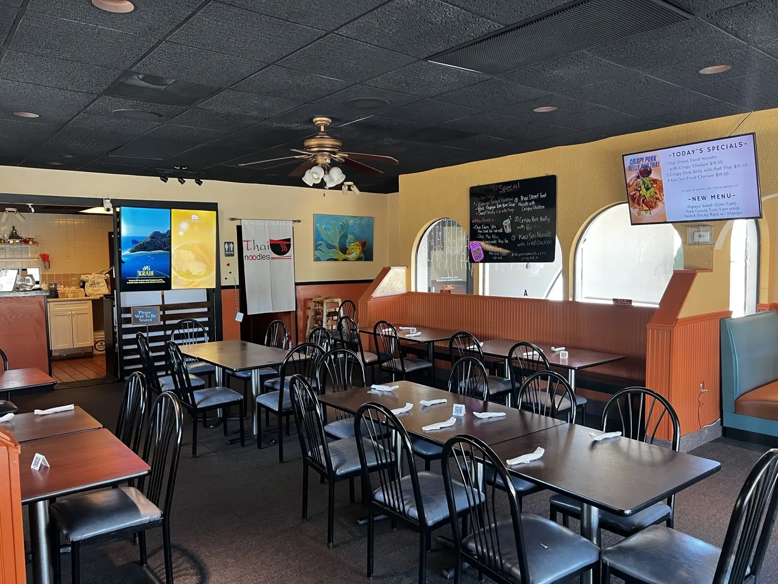 Tables in the Thai Noodles dining room